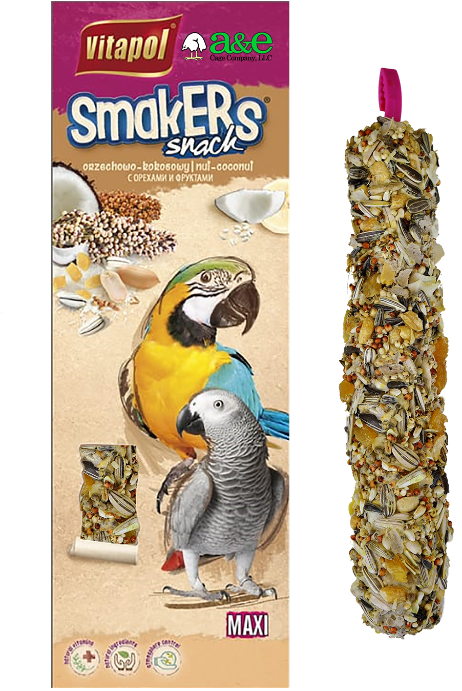 AE-00238 Maxi Smakers Treat Sticks Parrot, Nut/Coconut 2pk